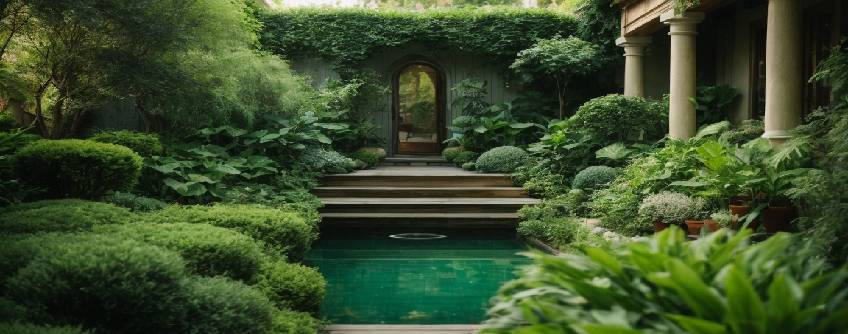 Un petit coin de jardin soigneusement aménagé avec une large variété de plantes. 