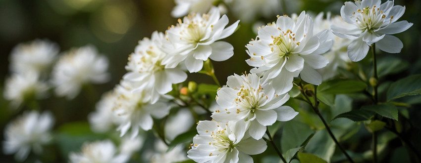 Fleurs blanches dans un massif verdoyant 