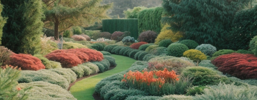 Jardin d'hiver avec de nombreuses plantes vivaces et d'arbustes résistant au gel